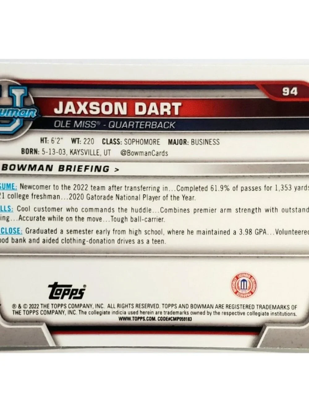 JAXSON DART ROOKIE 